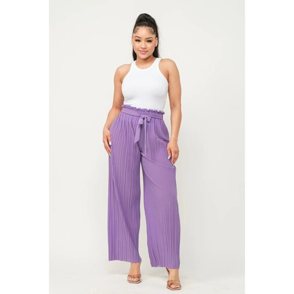 NWT Love Poem by Block Lilac Pleated Belted Wide Leg Pants - Picture 1 of 12